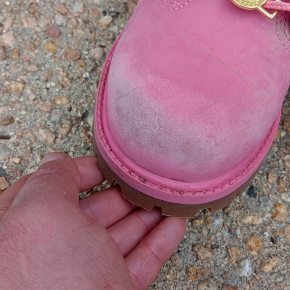 Timberland pink leather classic lace up boots kids sz 13 - Picture 11 of 13